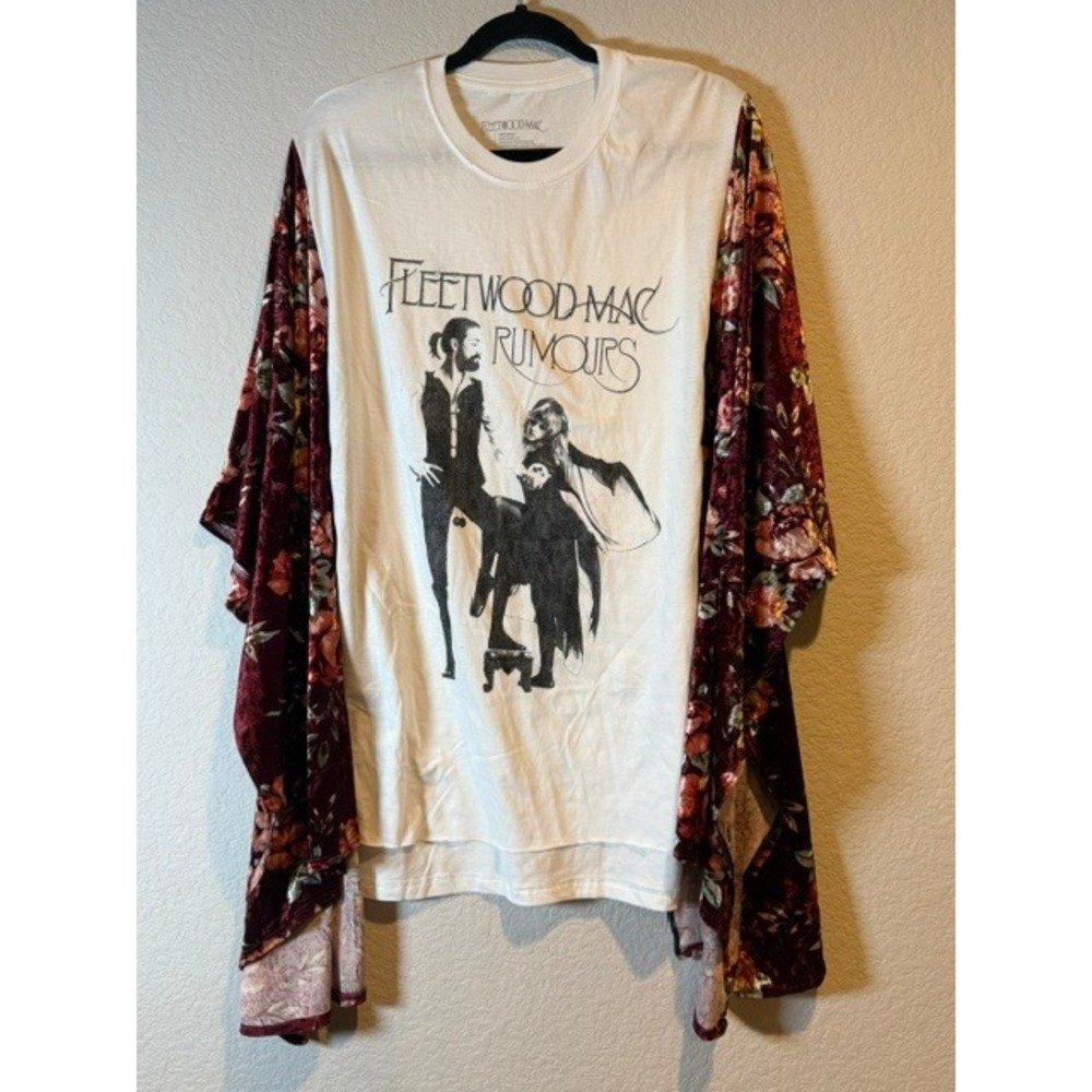 Fleetwood Mac Rumours Upcycled Top Floral Velvet Kimono Sleeves OOAK O/S Boho - Picture 2 of 5